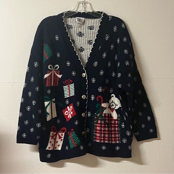 Nutcracker Womens Ugly Christmas Sweater Bear Blue Cardigan Size Large Holiday - Picture 1 of 9